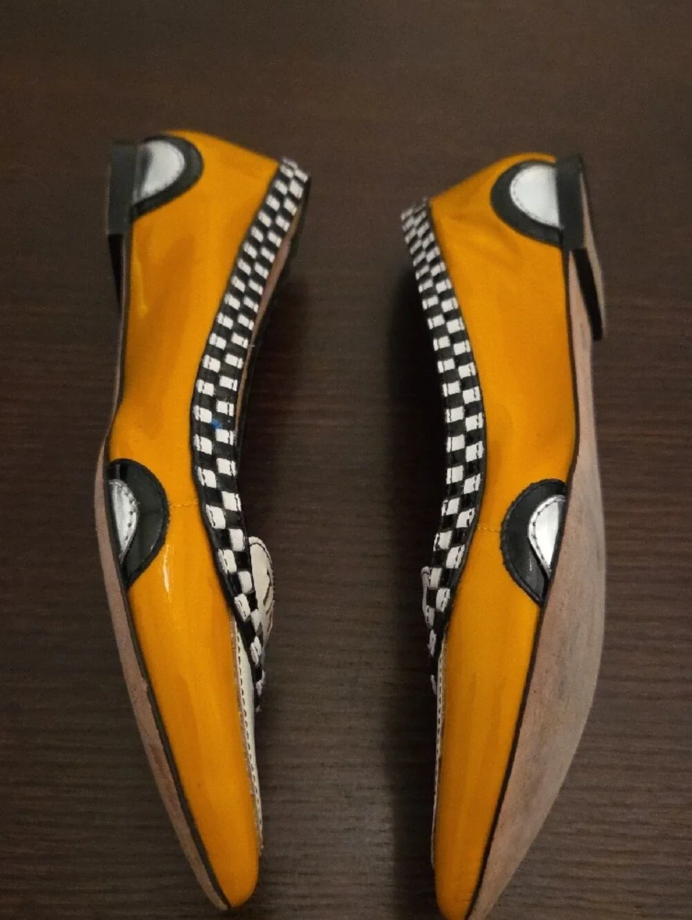 kate spade Yellow & White 'TAXI' Pointed Toe Flats with Check Trim